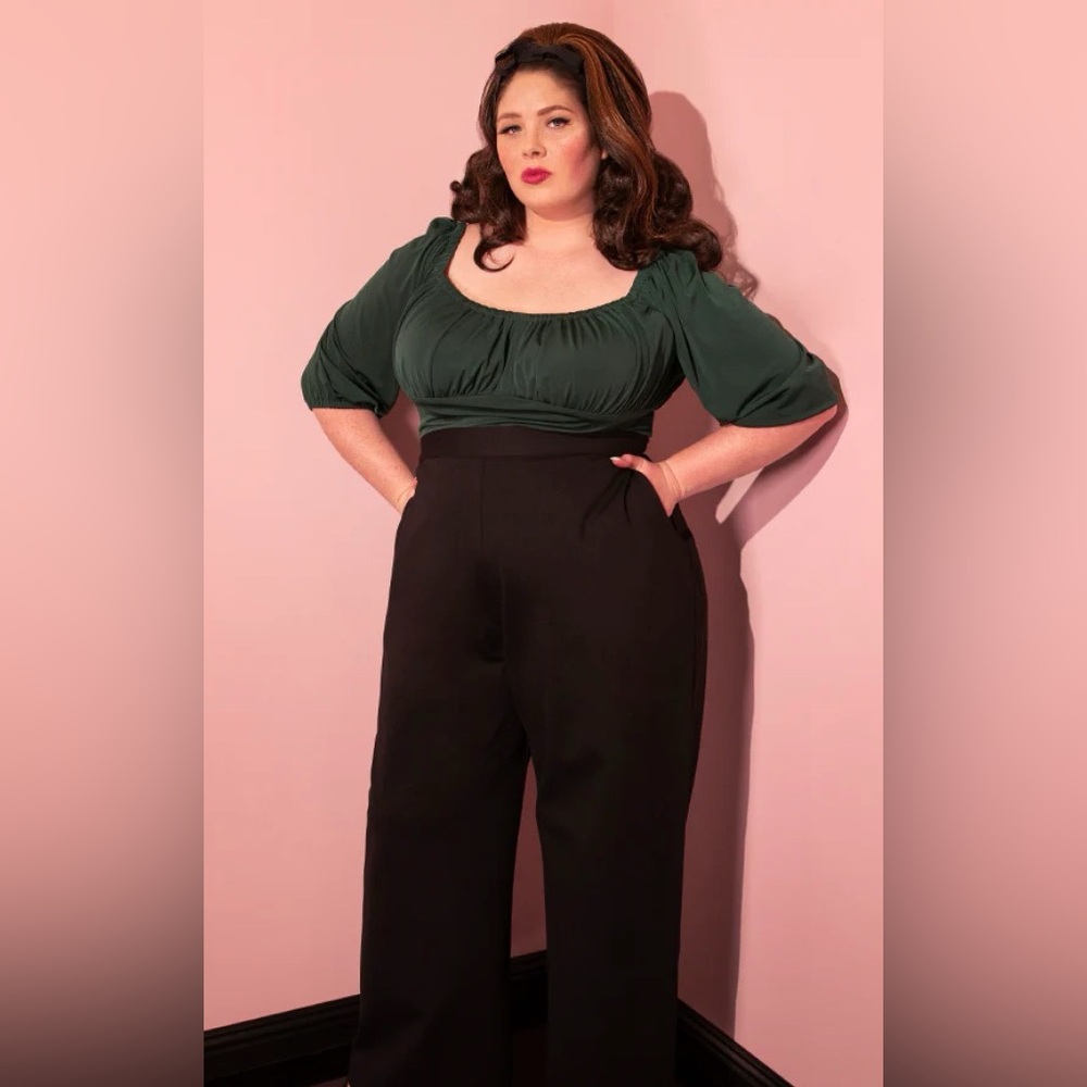 Vixen Micheline Pitt Black vacation high waisted wide leg slack pants XL